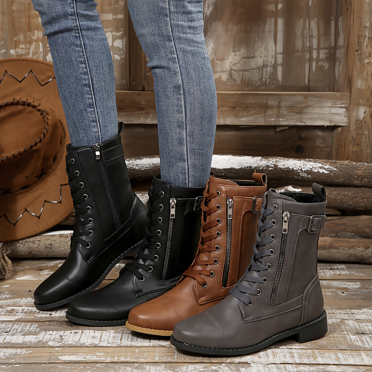 🔥Last Day 50% OFF - Women's Zipper Leather Boots - Wide Fit, Cushioned Sole Pain Relief Riding