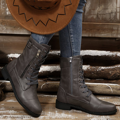 🔥Last Day 50% OFF - Women's Zipper Leather Boots - Wide Fit, Cushioned Sole Pain Relief Riding