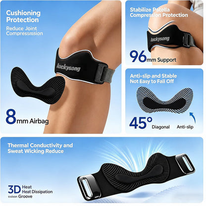 luckysong Precision Knee Strap, 2026 Upgraded Patellar Tendon Support with Silicone Lock-Point Pad, Adjustable Non-Slip Breathable Knee Brace for Running, Cycling & Fitness, One Size (1pcs)