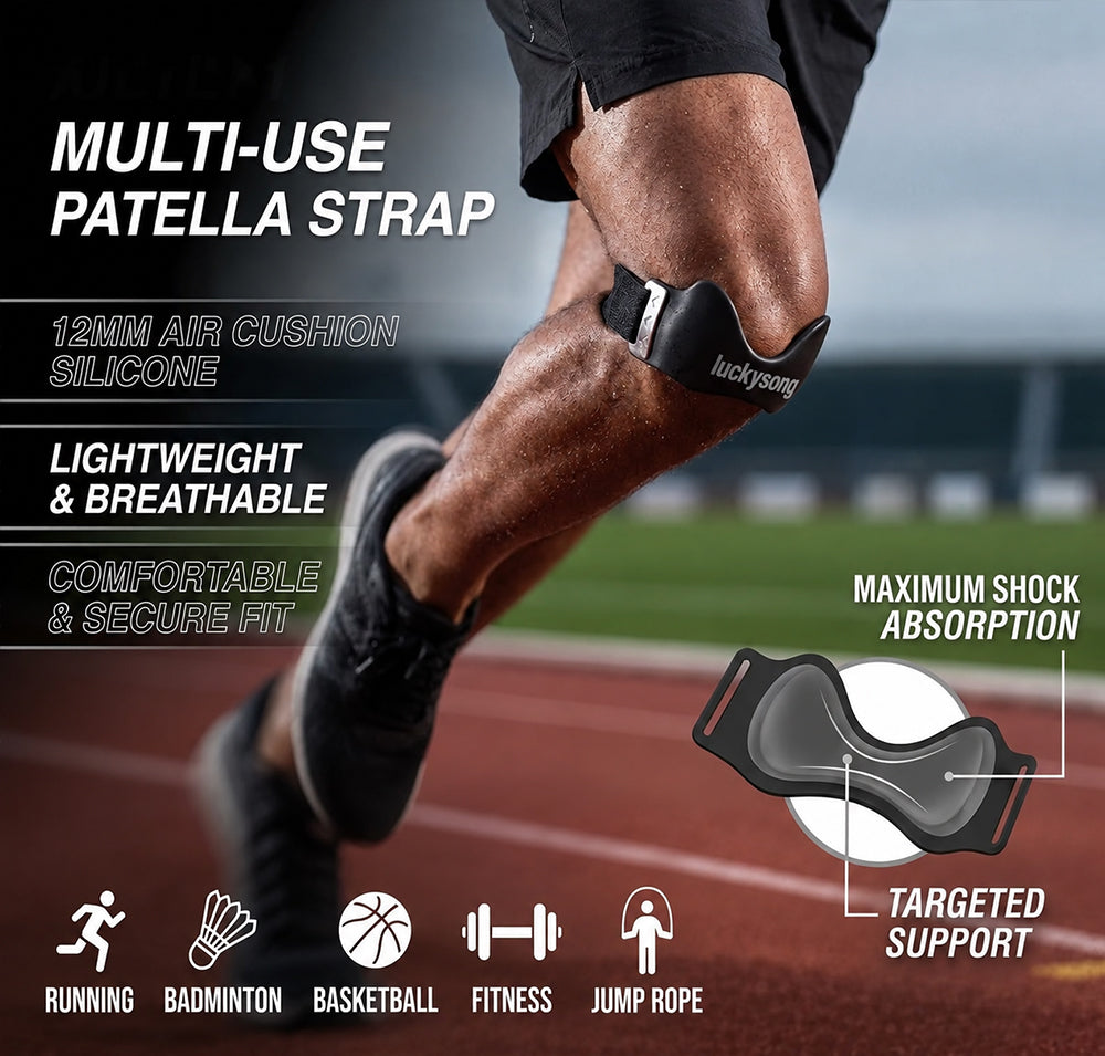 luckysong Precision Knee Strap, 2026 Upgraded Patellar Tendon Support with Silicone Lock-Point Pad, Adjustable Non-Slip Breathable Knee Brace for Running, Cycling & Fitness, One Size (1pcs)