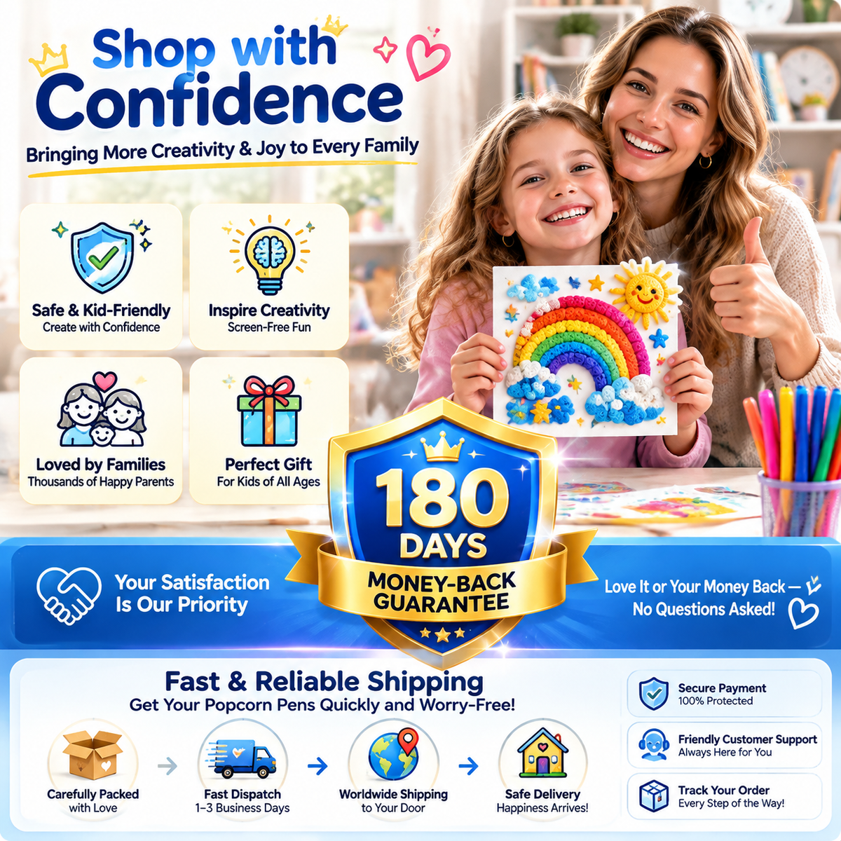👑Popcorn IEY® 3D Puffy Pens 18-Color Set | Magical Coloring Pens That “Rise” After Drawing | Kids’ Early Learning DIY Craft Gift Set