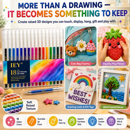 👑Popcorn IEY® 3D Puffy Pens 18-Color Set | Magical Coloring Pens That “Rise” After Drawing | Kids’ Early Learning DIY Craft Gift Set
