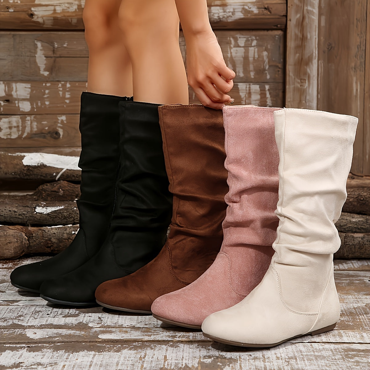 🔥Last Day Promotion 50% OFF - Women's Fashionable Solid Color Mid-Calf Ankle Boots