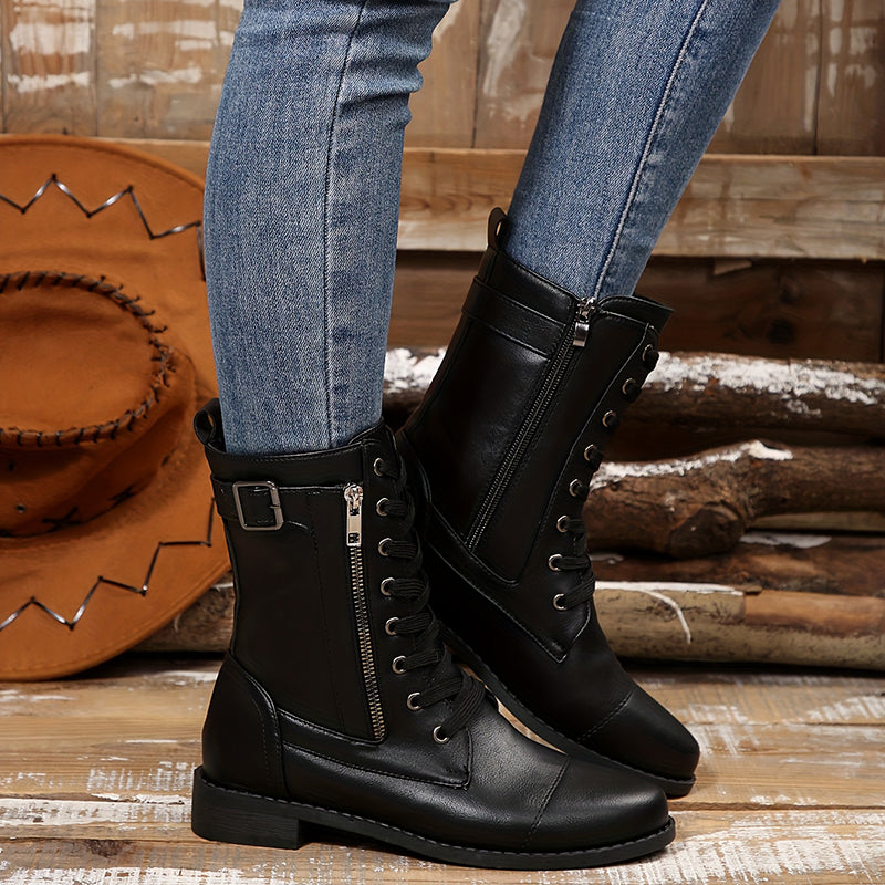 🔥Last Day 50% OFF - Women's Zipper Leather Boots - Wide Fit, Cushioned Sole Pain Relief Riding