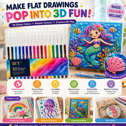 👑Popcorn IEY® 3D Puffy Pens 18-Color Set | Magical Coloring Pens That “Rise” After Drawing | Kids’ Early Learning DIY Craft Gift Set