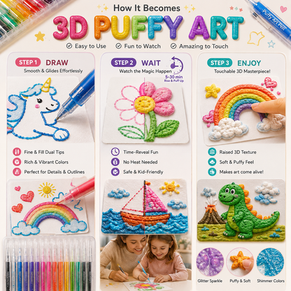 👑Popcorn IEY® 3D Puffy Pens 18-Color Set | Magical Coloring Pens That “Rise” After Drawing | Kids’ Early Learning DIY Craft Gift Set