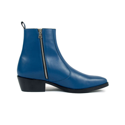 Richards – Blue Leather Zip Boots